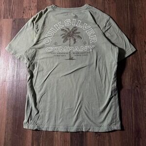 Quiksilver Company T-Shirt Mens Small Olive Green Palm Tree‎ Graphic Tee